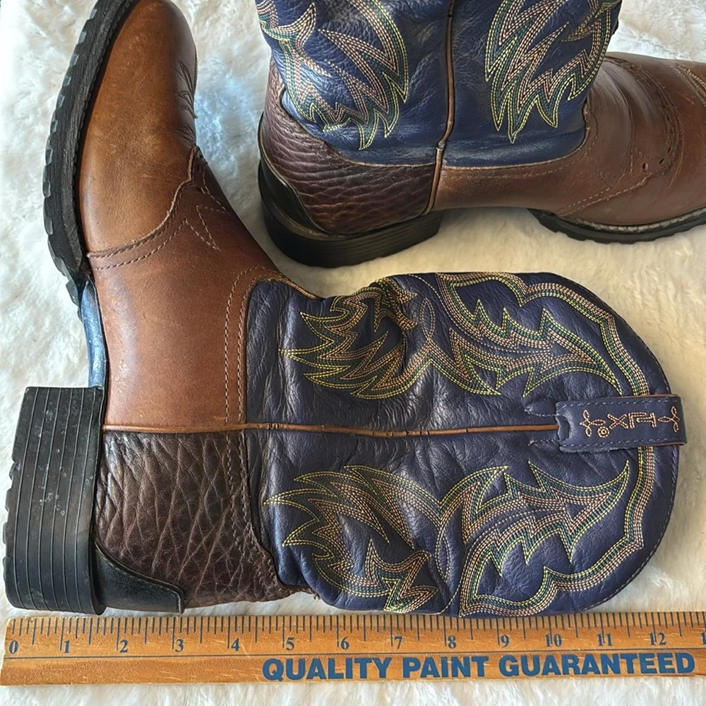 Tony Lama Brown and Navy Genuine Leather Cowboy Western Boot TLX XT5001.Size 9.5 - Picture 14 of 16